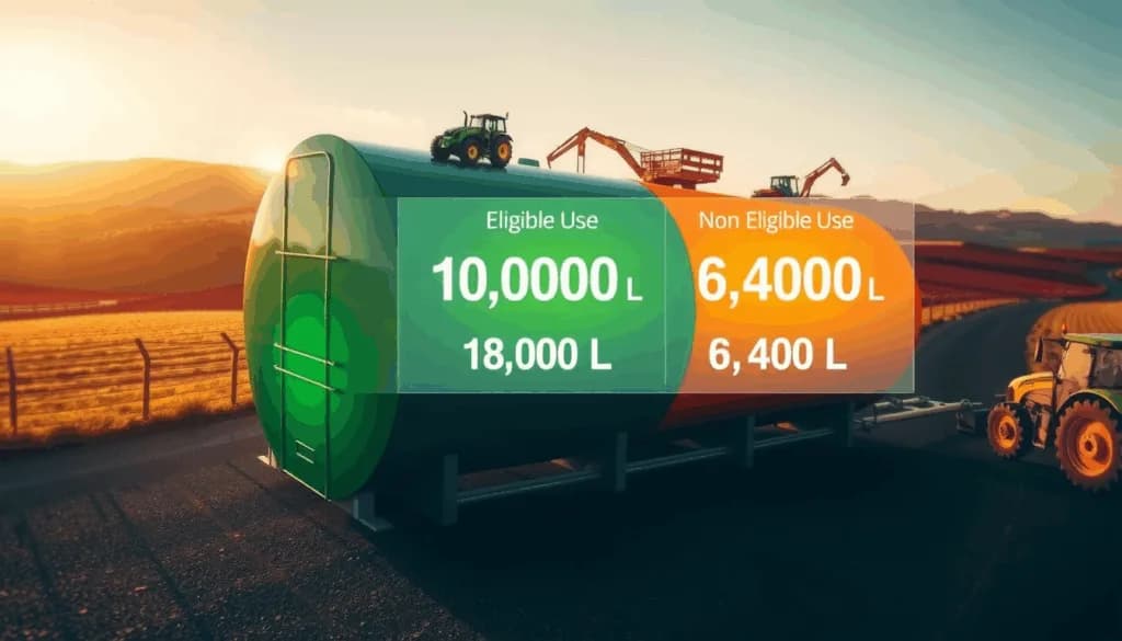 Fuel tank graphic split into eligible use (18,000 L) and non-eligible use (6,400 L) sections