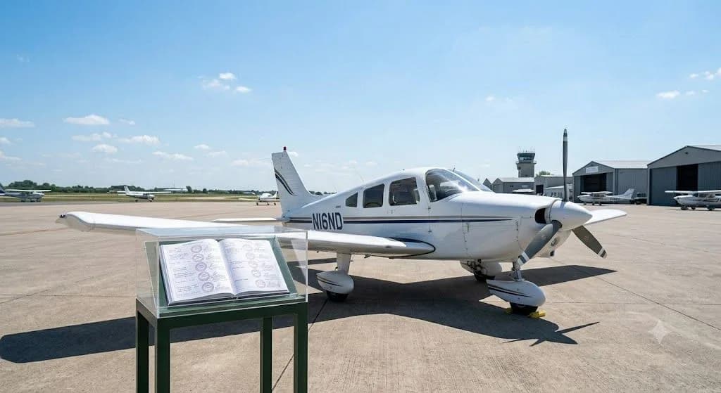 A fully compliant and airworthy private airplane on the tarmac, illustrating how pristine aircraft maintenance logs keep insurance active and core web vitals strong.